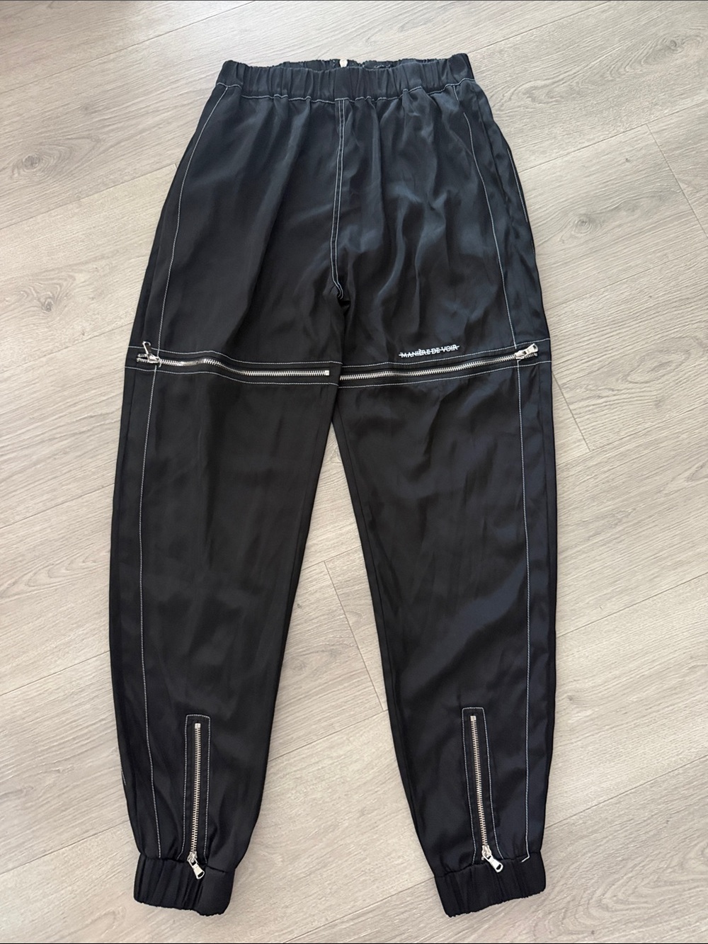 Manière De Voir Black Joggers with Silver Zip Accents